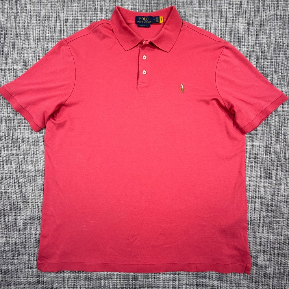 Polo Ralph Lauren Mens Medium Pink Classic Fit Cotton Polo Shirt Short Sleeve